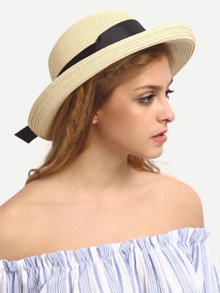 Romwe Ribbon Accent Straw Hat
