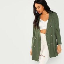 Romwe Button & Pocket Up Notched Neck Blazer