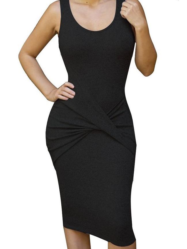 Romwe Scoop Neck Knotted Pencil Black Dress