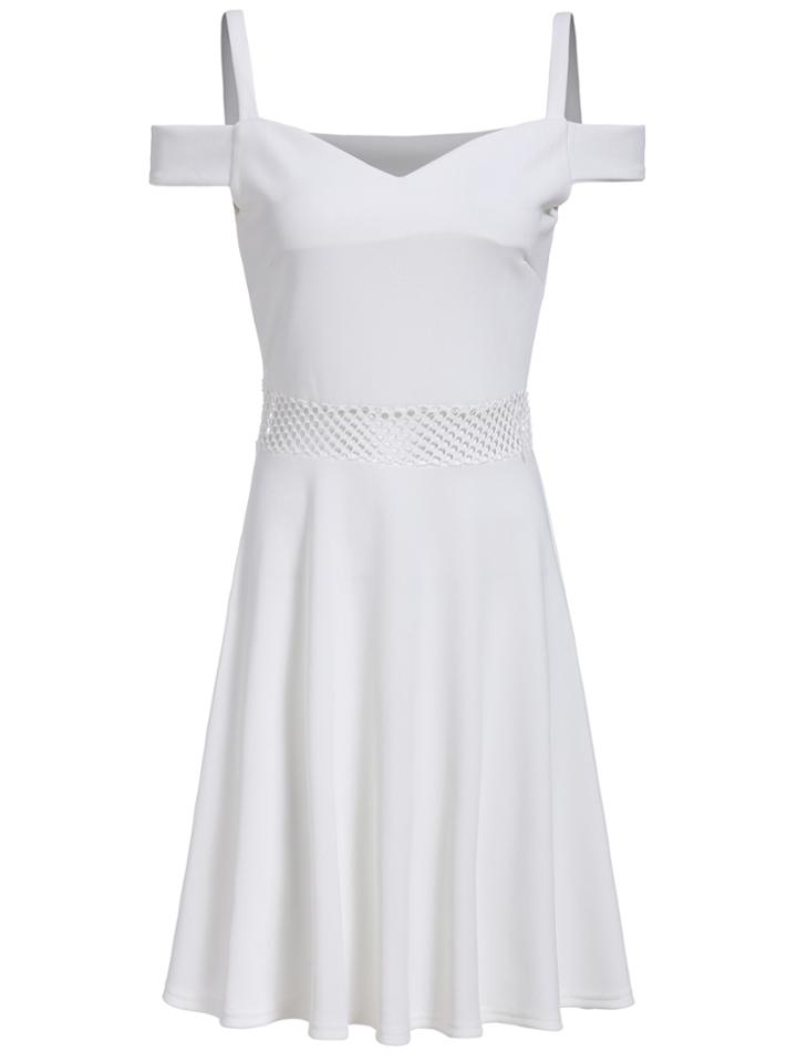 Romwe Off The Shoulder Hollow Pleated Dress