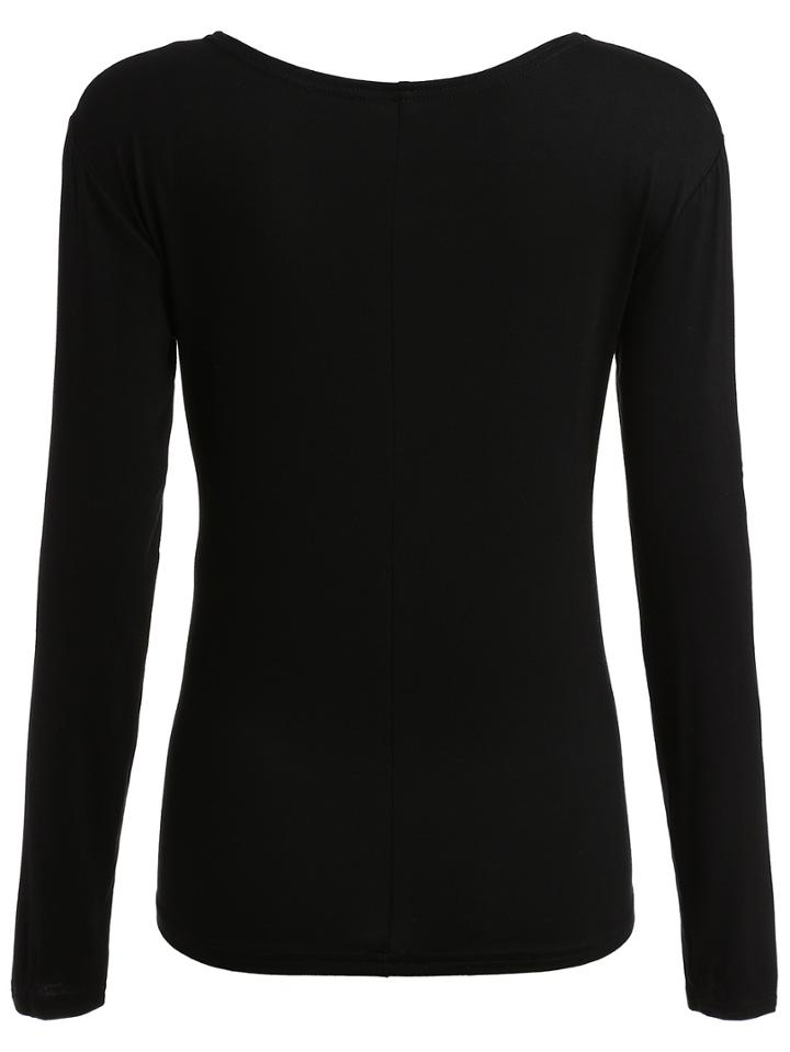 Romwe Long Sleeve Loose Black T-shirt