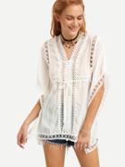 Romwe White Lace Trimmed Poncho Blouse