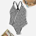 Romwe Striped Cross Back One Piece Swimwear