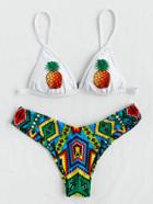 Romwe Pineapple & Geometric Print Mix & Match Bikini Set