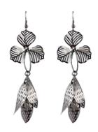 Romwe Hollow Leaves Silver Earrings