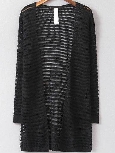 Romwe Hollow Long Black Cardigan