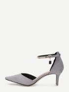 Romwe Grey Faux Suede Gold Plate Strap Kitten Heels
