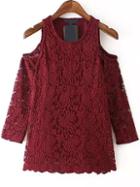 Romwe Open Shoulder Lace Burgundy Blouse