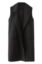 Romwe Romwe Sleeveless Pocketed Sheer Black Suit Vest