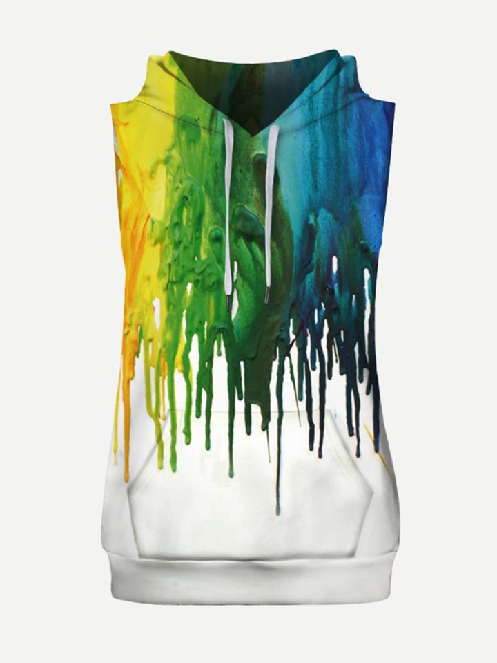 Romwe Men Paint Drip Print Hooded Sweatshirt
