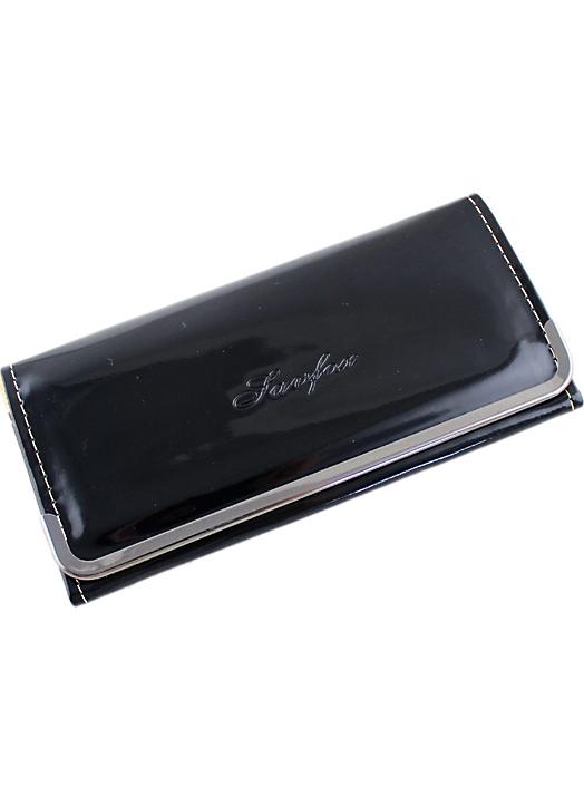 Romwe Black Metal Embellished Patent Leather Clutch Bag