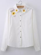 Romwe Lapel Sunflower Glasses Embroidered Blouse