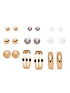 Romwe Gold Plated Geometric Gemstone Stud Earrings Set
