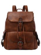 Romwe Buckled Flap Drawstring Backpack - Brown