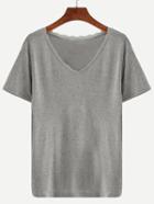 Romwe Grey Lace Trimmed T-shirt