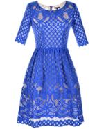 Romwe Blue Crew Neck Lace A-line Dress