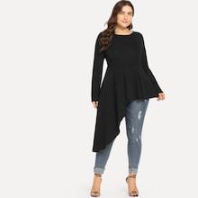 Romwe Plus Asymmetrical Hem Solid Blouse