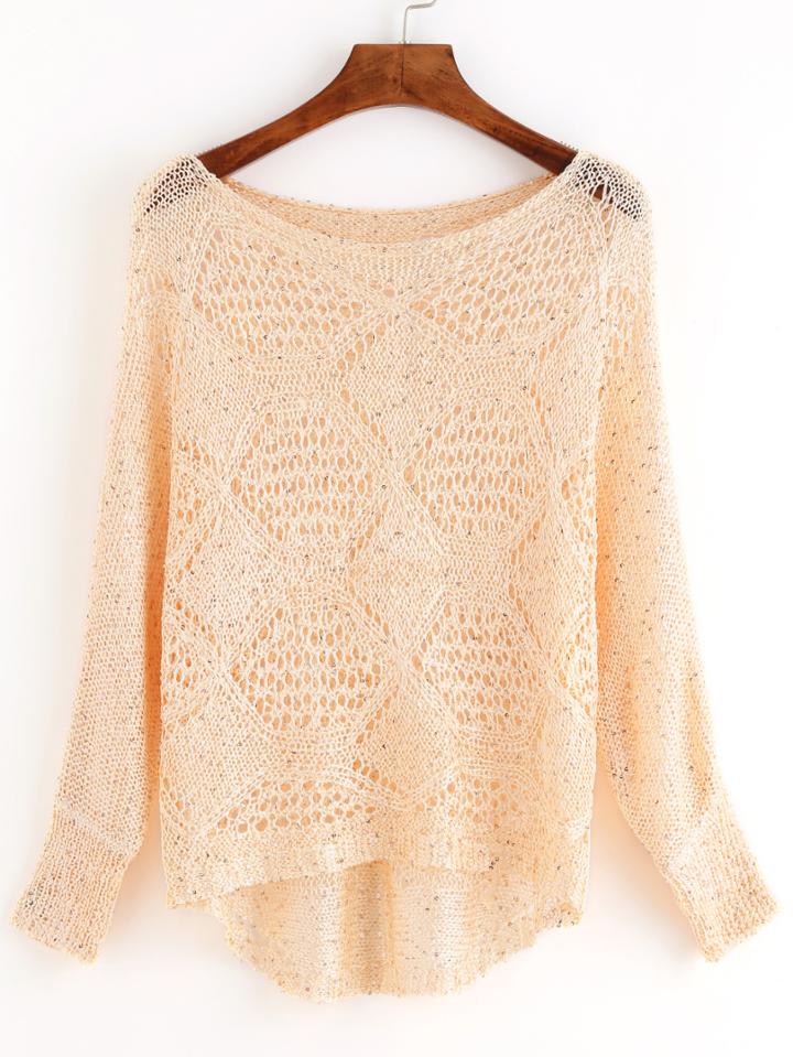 Romwe Apricot Crochet Dip Hem Blouse