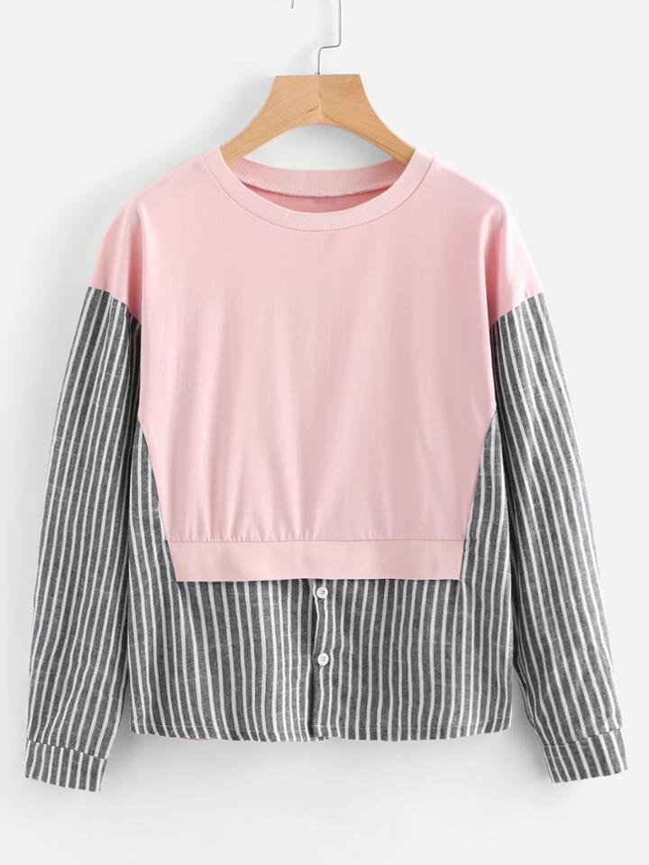 Romwe Contrast Striped T-shirt