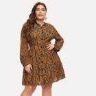 Romwe Plus Lace Contrast Leopard Print Shirt Dress