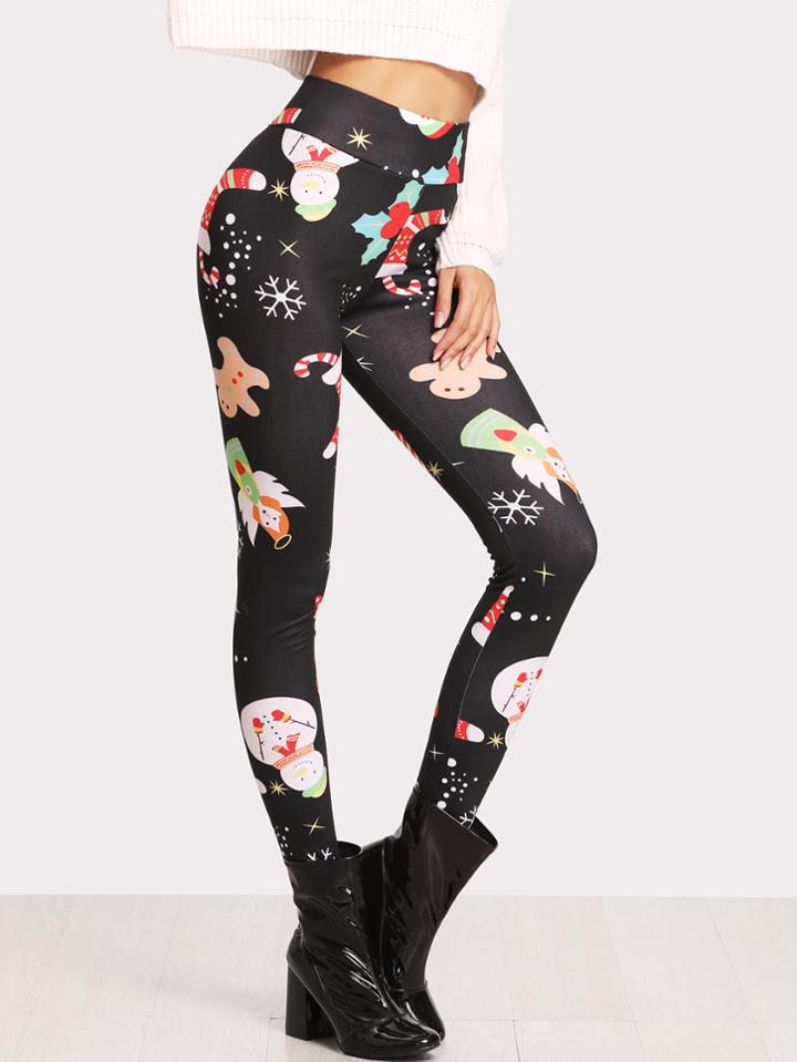 Romwe Christmas Print Skinny Leggings