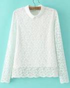 Romwe Embroidered Lace White Blouse