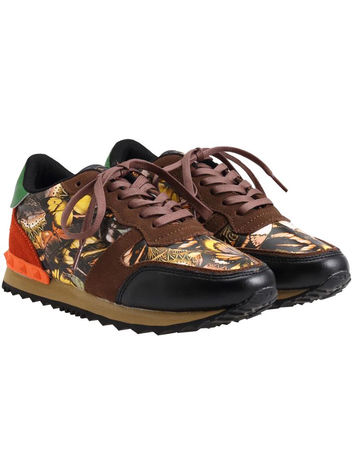 Romwe Brown Butterfly Print Casual Flats