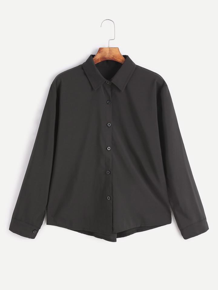 Romwe Black Long Sleeve Button Shirt