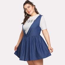 Romwe Plus Lace Up Back Overall Skater Dress