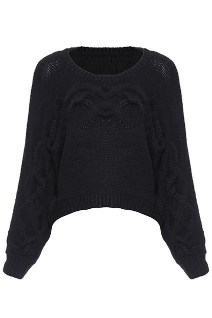 Romwe Twisted Asymmetric Black Sweater