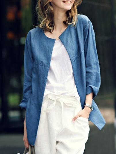 Romwe Round Neck Denim Coat