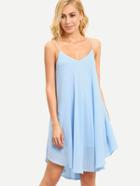 Romwe Light Blue Spaghetti Strap Asymmetrical Shift Dress