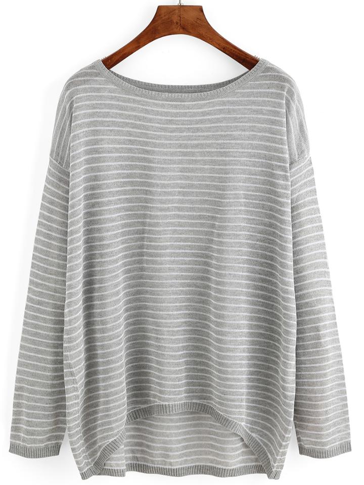 Romwe High Low Striped Dropped Shoulder Seam Sweater