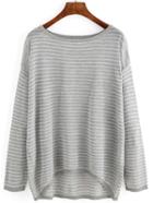 Romwe High Low Striped Dropped Shoulder Seam Sweater