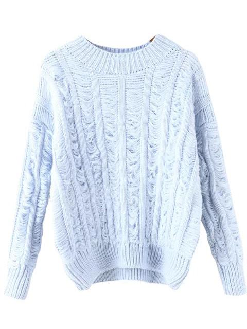 Romwe Round Neck Tassel Blue Sweater