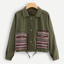 Romwe Geometric Pattern Dual Pocket Jacket