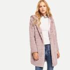 Romwe Hooded Textured Faux Fur Coat