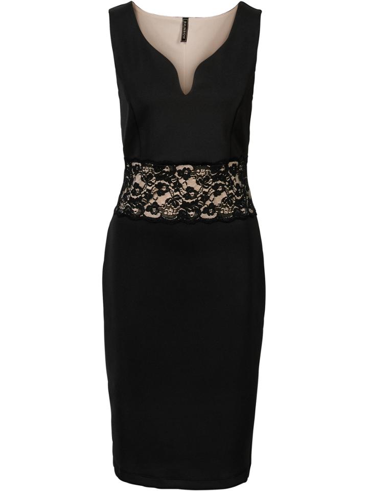 Romwe Black V Neck Lace Insert Pencil Dress