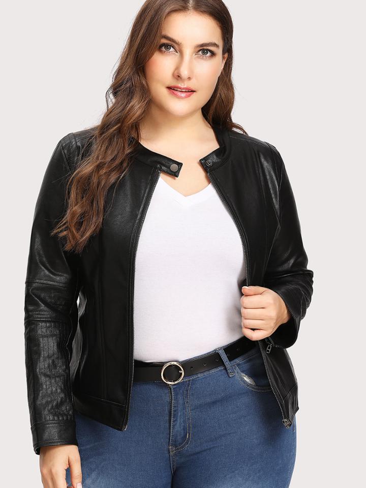 Romwe Zip Cuff Detail Faux Leather Jacket