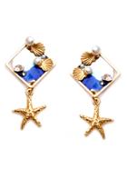 Romwe Gold Starfish Shell Faux Pearl Stud Earrings