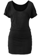Romwe Black Open Shoulder Ruched Dress