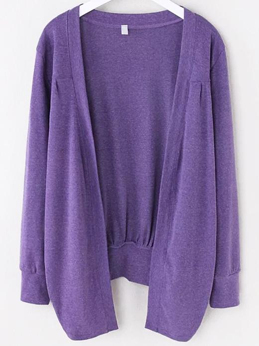 Romwe Purple Asymmetrical Ruched Cardigan
