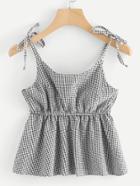 Romwe Knot Back Checked Cami Top