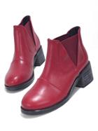 Romwe Wine Red Chunky Heel Pu Boots