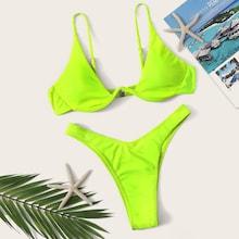 Romwe Underwire Top With High Leg Bikini Set