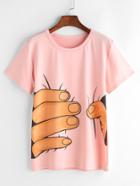 Romwe Pink Finger Print T-shirt
