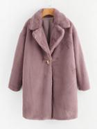 Romwe Single Button Faux Fur Longline Coat