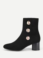 Romwe Metal Button Side Block Heeled Ankle Boots