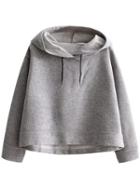 Romwe Grey Crop Hooded Loose Sweatshirt