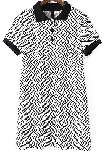 Romwe Contrast Collar Geometric Print Shift Dress